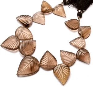 Piedras preciosas de cuarzo ahumado natural tamaño de 16 a 25 mm cuentas talladas en forma de hoja hilo de 8" - Imagen 1 de 9