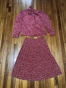 Vintage 1980's Red/White Matching Blouse and Pleated Skirt Women's 6 - Picture 1 of 15