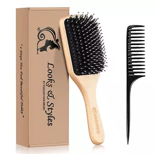 Hair Brush, Sosoon Boar Bristle Paddle Hairbrush for Long Short Thick Thin Curly - Picture 1 of 12