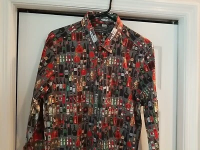 Paisley & Gray Men's Slim Fit Button Up Shirt L/17 Bar Back Booze Bottles New - Image 1 of 4