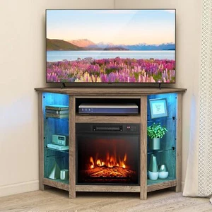 Electric Fireplace Corner TV Stand for TVs up to 50", LED light console table - Picture 1 of 50