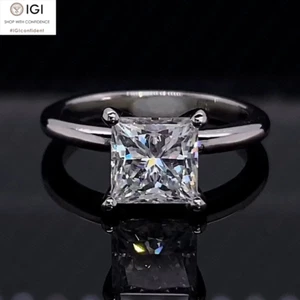 IGI 1.50Ct Princess E VVS1 Lab Grown Diamond Engagement Ring Solid 950 Platinum - Picture 1 of 13