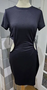 Womens H&M Black Short Sleeve Bodycon Dress With Cutout's - Uk 12 - Picture 1 of 6