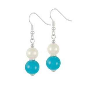 Duet Turquoise & Shell Pearl Sterling Silver Drop Pierced Earrings - Picture 1 of 2