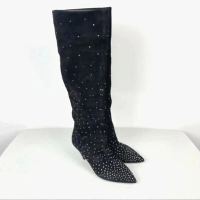 NUEVAS Botas Valentino Garavani Negras Gamuza Tachonadas Hasta la Rodilla Tacón Gatito Talla 38.5 Foto 1 de 4