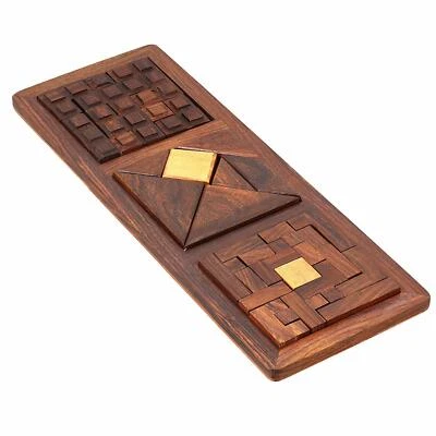 Unique Toys 3 in 1 Wooden Blocks Jigsaw Puzzles IQ Brain Teasers Montessori game - Image 1 of 4