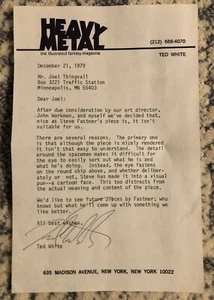 Heavy Metal Editor TED WHITE signed letter from Dec. 21, 1979 re: art submission - Picture 1 of 1