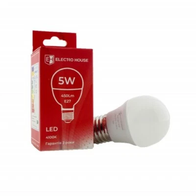 LED Bulb E27 G45 5W Lamp Lighting SMD White Neutral Color 4100К - Image 1 of 2