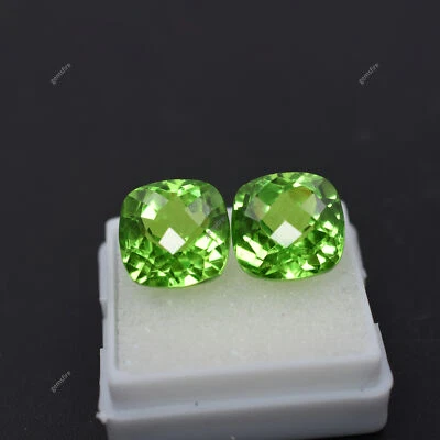 Green 25.40 Ct Natural CERTIFIED Peridot Square Cushion Cut Loose Gemstone Pair - Image 1 of 4