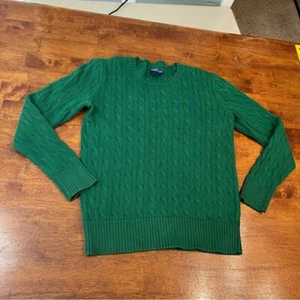 Polo Ralph Lauren green cable knit long sleeve sweater Crewneck size large 14-16 - Picture 1 of 4