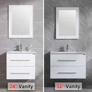 24"/ 32" Wall Mounted Bathroom Vanity Floating Cabinet w/ Sink Top Faucet White - Picture 1 of 31