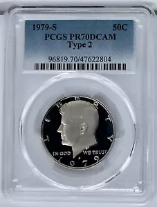 Moneta mezzo dollaro 1979 S tipo 2 placcata Kennedy PCGS PR70DCAM prova JFK - Foto 1 di 2