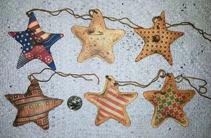 6~Primitive~Patriotic~Star~Fussy Cut~Linen Cardstock~Gift~Hang~Tags~Ornies - Picture 1 of 1
