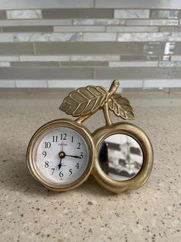 Citizen Gold Tone Cherries Desk Clock With Mirror Cover