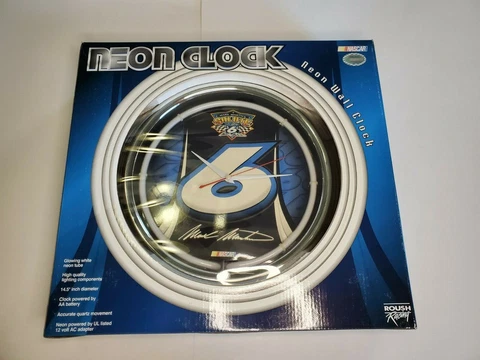 NASCAR #6 MARK MARTIN SALUTE TO YOU 14.5" NEON WHITE WALL CLOCK Cover