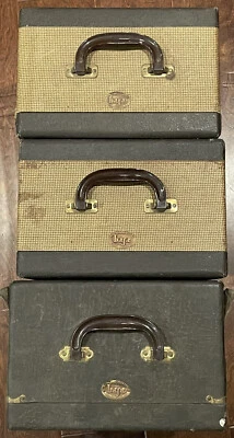 (3) Vtg BAJA Barnett & Jaffe Hard Case Slide Storage Box Cases 45 Records Decor - Image 1 of 4
