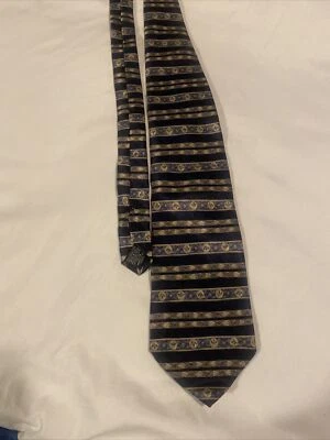 CROFT BARROW USA TIE Blue Gold  GEOMETRIC Silk Necktie Mens Ties - Imagem 1 de 4