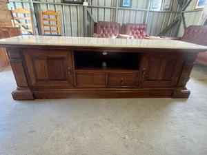 Solid Mahogany Wood Large TV Stand Cabinet Antique With “marble Top” - Picture 1 of 6