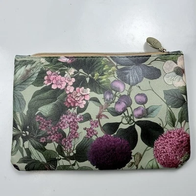 Bolso de Maquillaje Floral Ipsy Verde Rosa Púrpura Flores Imitación Cuero Bolsa de Cosméticos Foto 1 de 4