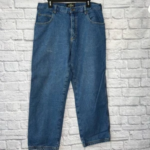 Redhead Fleece Lined Mens Blue Jeans Size 35x30 Red Plaid Carpenter - Picture 1 of 6