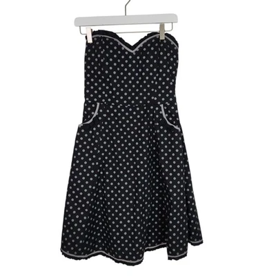 SOURPUSS Dress Womens Large Black Polka Dot Strapless Smocked Retro Rockabilly - Image 1 of 4