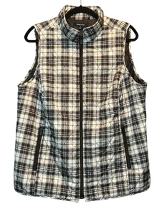 Relativity Plaid Quilted Vest Womens Size 1X Black White Zipper Pockets Lined - Picture 1 of 9