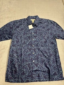 Tori Richard Shirt Mens Small Blue Abstract Print Button Up Hawaiian Cotton USA - Picture 1 of 6