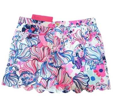 Pantalones Cortos Lilly Pulitzer Rosa y Azul Cintura Alta, Chic Pantalones Cortos Cintura Alta. Foto 1 de 4