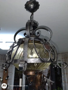 Sehr seltene alte Deckenlampe in Schmiedeeisen gehüllt, top erhalten! - Bild 1 von 6
