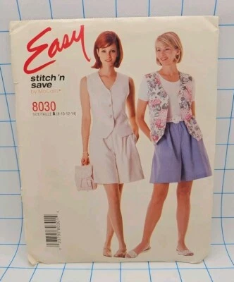 McCalls Pattern 8030 Vest Shorts Easy Stitch N Save Sizes 8 10 12 14 UNCUT - Image 1 of 4