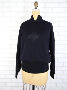 Vintage Bogner Split Mock Neck Sweater Womens L Wool Blend Embroidered READ - Picture 1 of 13