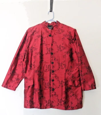 Scarlet Asian Style Jacket Blazer X-Large Size 16 Floral Black & Red Button Down - Image 1 of 4