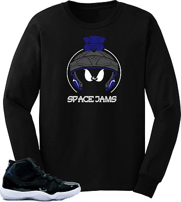 Shirt to match Air Jordan 11 Space Jam Sneakers"Marvin XI"Black longsleeve Tee