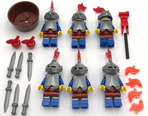 Lego 6 New Lion Knight Minifigures Castle Army w/ Weapons Swords Plumes Armor