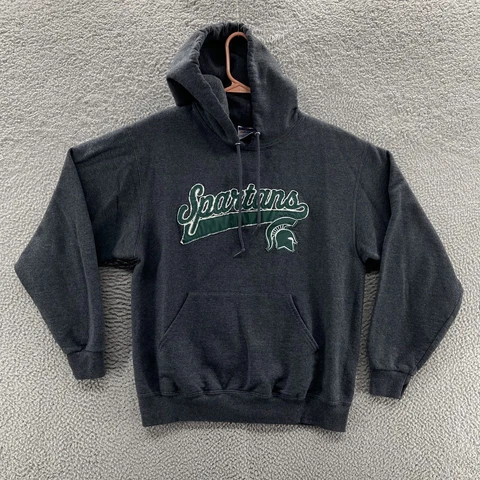 VINTAGE Michigan State Spartans Hoodie Men Medium Gray Pullover Sweatshirt 00s Cover