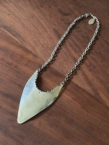 Vintage Modernist Sterling Brutalist Silver Abstract Shark Bite Necklace Signed! - Picture 1 of 7