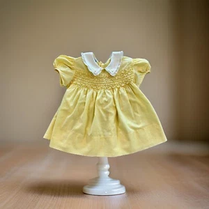Polly Flinders Vintage Yellow & White Baby Dress, Size 9 Mo.  Hand Smocked. - Picture 1 of 6