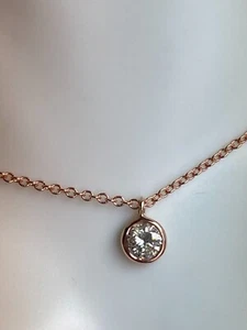 Diamond Solitary Bezel Necklace.Natural Round-17 point. 14kt Rose gold chain-16" - Picture 1 of 4