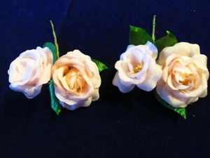 Vintage Millinery Flower 2" Rose 2 Pair True Silk pale Pink Champagne KW5 A - Picture 1 of 6