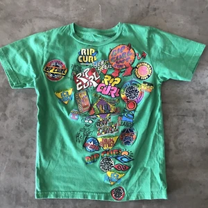 Rip Curl Shirt Boys Small Surf Skate Y2K Retro 80s Sticker Logos Green USA Made - Picture 1 of 9
