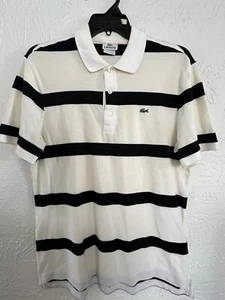 LACOSTE Mens Short Sleeve Button Striped Polo Shirt Size 5 - Picture 1 of 5