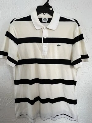 LACOSTE Mens Short Sleeve Button Striped Polo Shirt Size 5 - Image 1 of 4