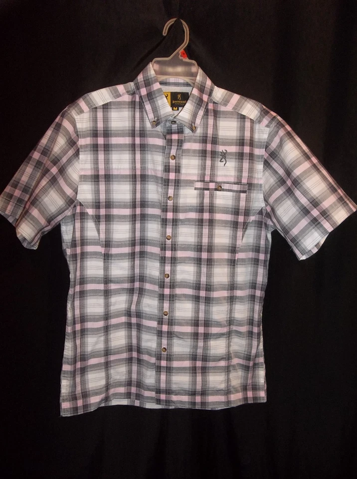 BROWNING Short Sleeve BLUE PLAID Shirt men's Size MEDIUM - Image 1 of 4