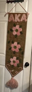 Retro 1970's Mod Pink Plush Flowers Macramé Wall Hanging Alfa Kappa Alfa AKA - Picture 1 of 13