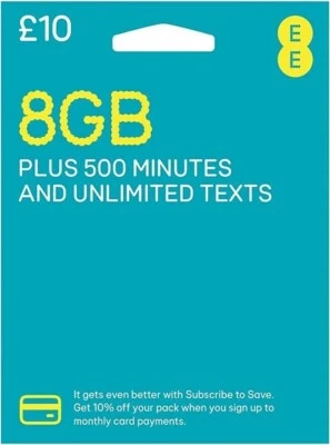 EE Sim Card Pay As You Go £10 Pack 8GB Data Unlim SMS Mini Micro Nano SALE
