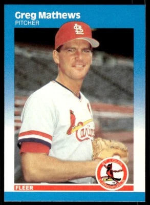 1987 Fleer Baseball Card Greg Mathews Rookie St. Louis Cardinals #303 - Image 1 of 2