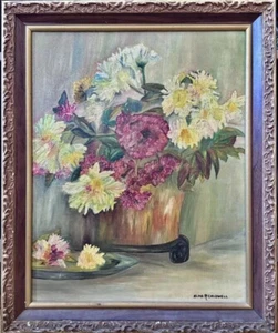 Vintage Floral Still Life Oil Painting by Alma R Caldwell 23.5”x19” Framed - Picture 1 of 11