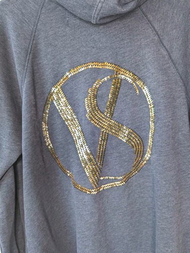 UNDERCOVER Felpa con cappuccio Victoria's Secret Y2K ali d'angelo oro paillettes cerniera intera taglia XL grigia