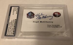 HUGH MCELHENNY signed personal business card PSA HOF 49ers NFL LEGEND Autograph