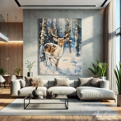 Олень настенное искусство холст олень картина снежный скандинавский искусства печати лес животных декор - Изображение 1 из 4